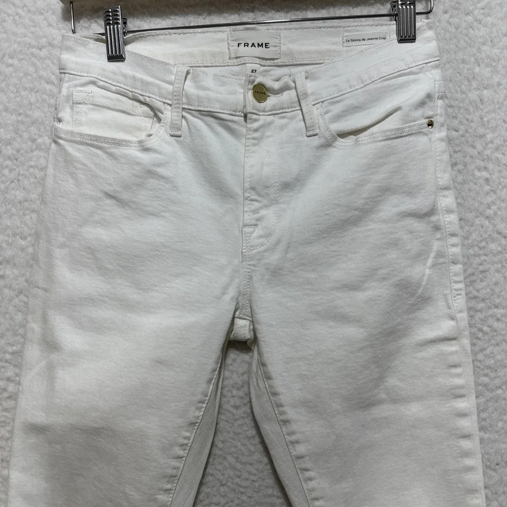 Frame Le Skinny De Jeanne Crop‎ Mid Rise Ivory White Jeans Women's Size 27